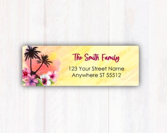 Tropical Return Address Labels - Personalized Palm Tree Return Address Labels - Sunset Mailing Address Labels - Personalized - Weatherproof