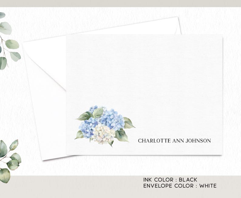 Personalized Stationery Set, Hydrangea Note Cards, Custom Floral ...