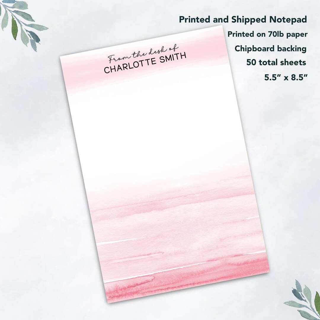 Custom "from the Desk Of" Notepad - Personalized Name Notepad, Pink ...