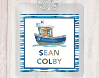 Personalized Bag Tag - Laminated Kids Backpack Tag - Nautical Scene Boat Design - Bag Tag for Kids - Luggage Tag - School Bag Tag - Custom