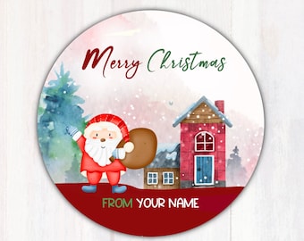 Christmas Gift Label with Santa - Personalized Christmas Gift Stickers - Merry Christmas Gift Tag Stickers -  Holiday Gift Sticker Labels