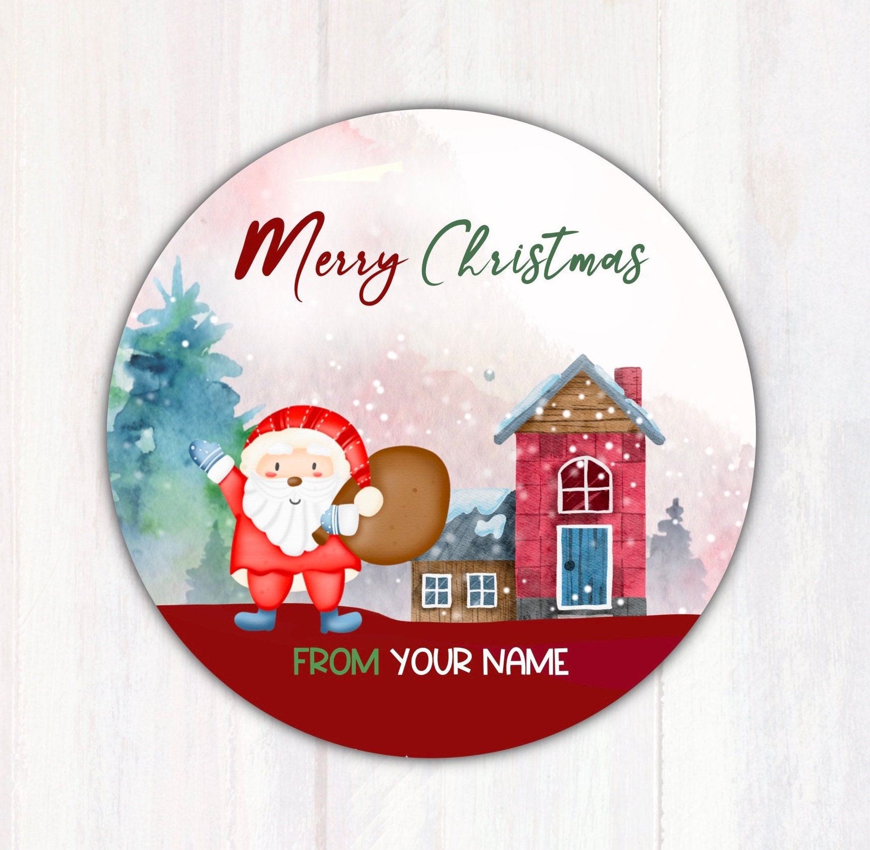 Christmas Gift Tag Label - Personalized Christmas From Stickers - Santa Gift Tag Stickers - Holiday Gift Sticker Labels