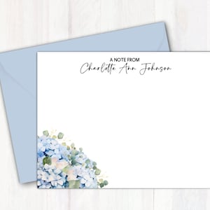 Personalized Watercolor Hydrangea Notecards Stationery - Floral Note Cards Stationery - Watercolor Blue Hydrangea  Gift for Her