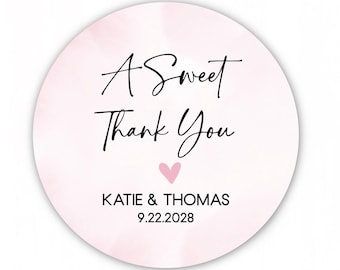 Wedding Stickers - A Sweet Thank You Stickers - Personalized Custom Stickers for Wedding Favors - Elegant Watercolor Label