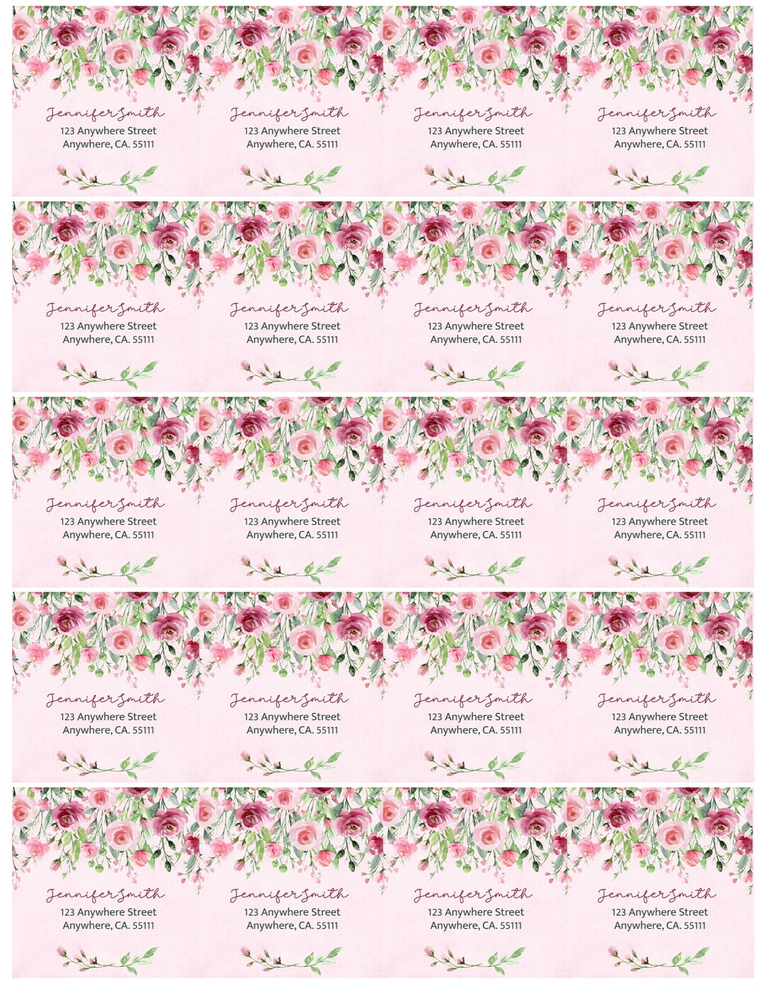 Rose Rectangle Label Roses Personalized Return Address Labels - Pink Roses Theme Address ...