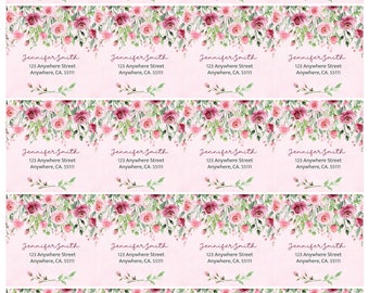 Roses Personalized Return Address Labels - Pink Roses Theme Address Labels  - Rose Custom Address Labels -  2” x 2”  Square Address Labels