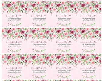 Roses Personalized Return Address Labels - Pink Roses Theme Address Labels  - Rose Custom Address Labels -  2” x 2”  Square Address Labels