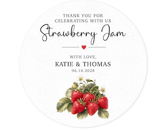 Wedding Jam Favor Labels, Personalized Jam Jar Wedding Favor Stickers, Custom Strawberry Jam Labels, Wedding Thank You Stickers