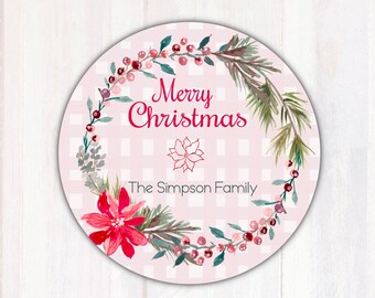 Christmas Gift Label Stickers - Personalized Christmas Gift Stickers - Personalized Christmas Gift Labels - Merry Christmas Wreath Stickers
