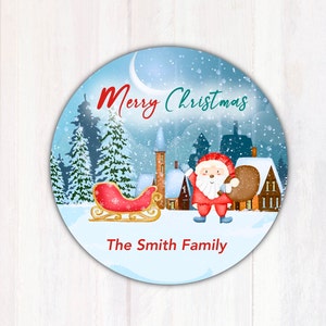 Santa Gift Labels - Personalized Merry Christmas Santa Label - Santa Claus Gift Tag Stickers -  Holiday  Santa Sleigh Gift Sticker Labels