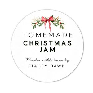 Homemade Christmas Jam Label – 2” Round Personalized Jam Jar Stickers – Made with Love by Name – Canning Labels for Homemade Preserves