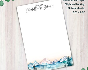 Personalized Notepad with Mountains Background -  Stationery Gift   - Custom Mountains Note Pad Stationary - Size: 5.5” x 8.5”, 50 Sheets