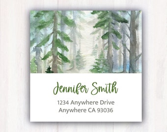 Forest Woods Address Labels -  Personalized Forest Trees Return Address Labels -  Address Labels Stickers  2” x 2”  Square Address Labels