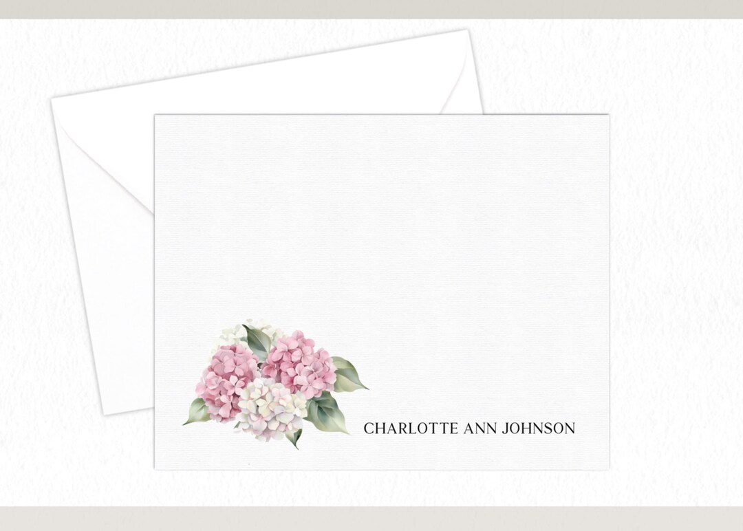 Personalized Hydrangea Flat Notecards Set of 10+, A2 Note Cards With ...