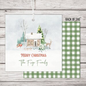 Winter House Christmas Gift Tags - Holiday Gift Tags  - Personalized Holiday Gift Tags - Winter Scene Gift Tag for Gifts - Printed Gift Tags
