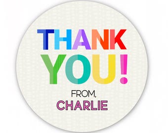 Thank You Stickers - Personalized Thank You Favor Stickers - Custom Thank You Labels - For Treat or Goody Bags - Bright Colorful Letters
