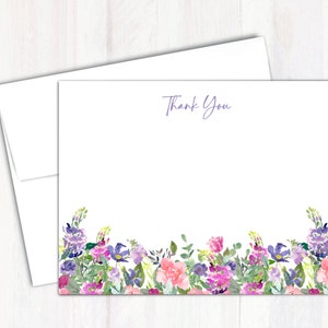 Thank You Note Cards with Envelopes -  Thank You Flat Notecards Stationery - Personalized Gifts -  Thank You Floral Stationary Set