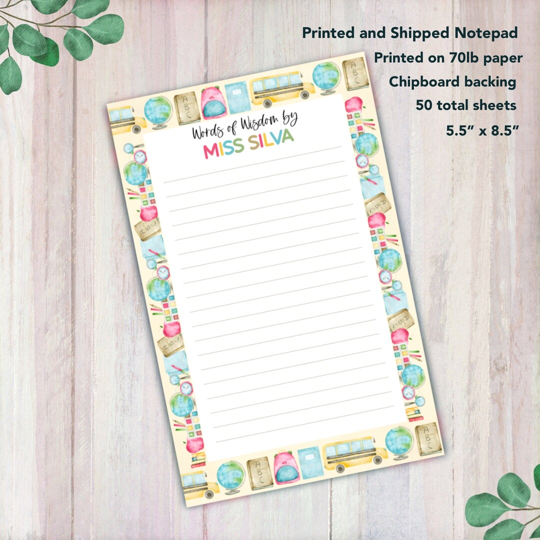 Personalized Teacher Notepad - Gift for Teachers - Cute Notepads ...