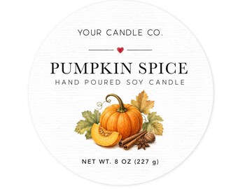 Personalized Candle Labels, Custom Candle Stickers, 2 Inch Round Vinyl Labels, Pumpkin Spice Candle Labels, Candle Maker Labels
