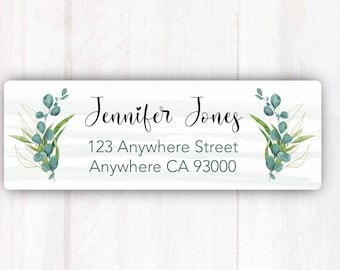 Eucalyptus Leaves Return Address Labels - Greenery Personalized Return Address Stickers - Custom Return Address Label Weatherproof