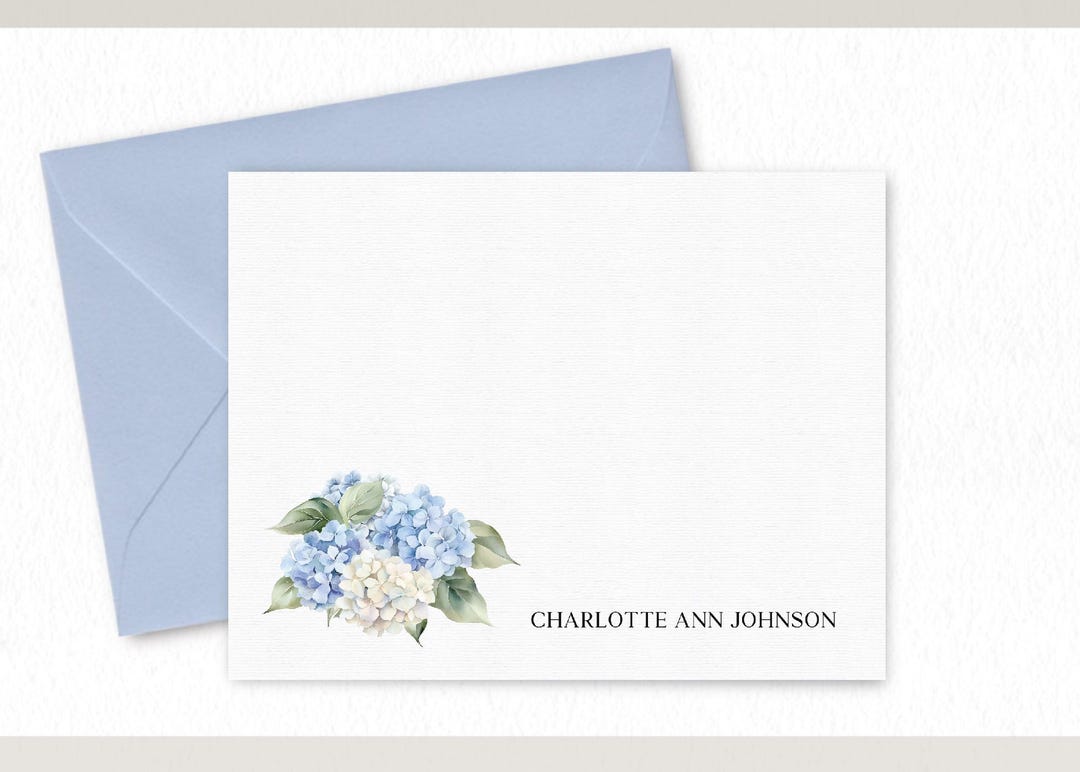 Personalized Stationery Set, Hydrangea Note Cards, Custom Floral ...