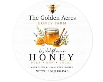 Wildflower Honey Jar Labels, Personalized Honey Labels, Custom Beekeeper Stickers, Raw Honey Apiary Labels