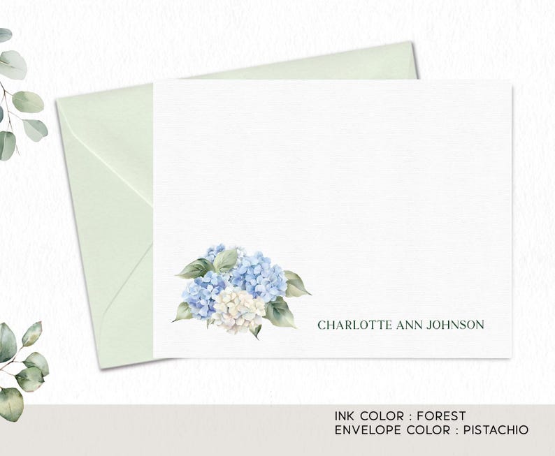 Personalized Stationery Set, Hydrangea Note Cards, Custom Floral ...