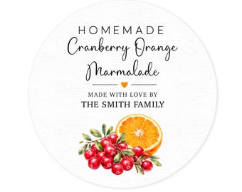 Cranberry Orange Marmalade Labels, Personalized Jam Jar Stickers, Custom Canning Labels, Homemade Preserves Labels