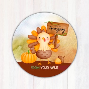 Thanksgiving Turkey Treat Bag Labels - Happy Thanksgiving Goodie Bag Labels - Thanksgiving Candy Bag Stickers - 1.67” Round