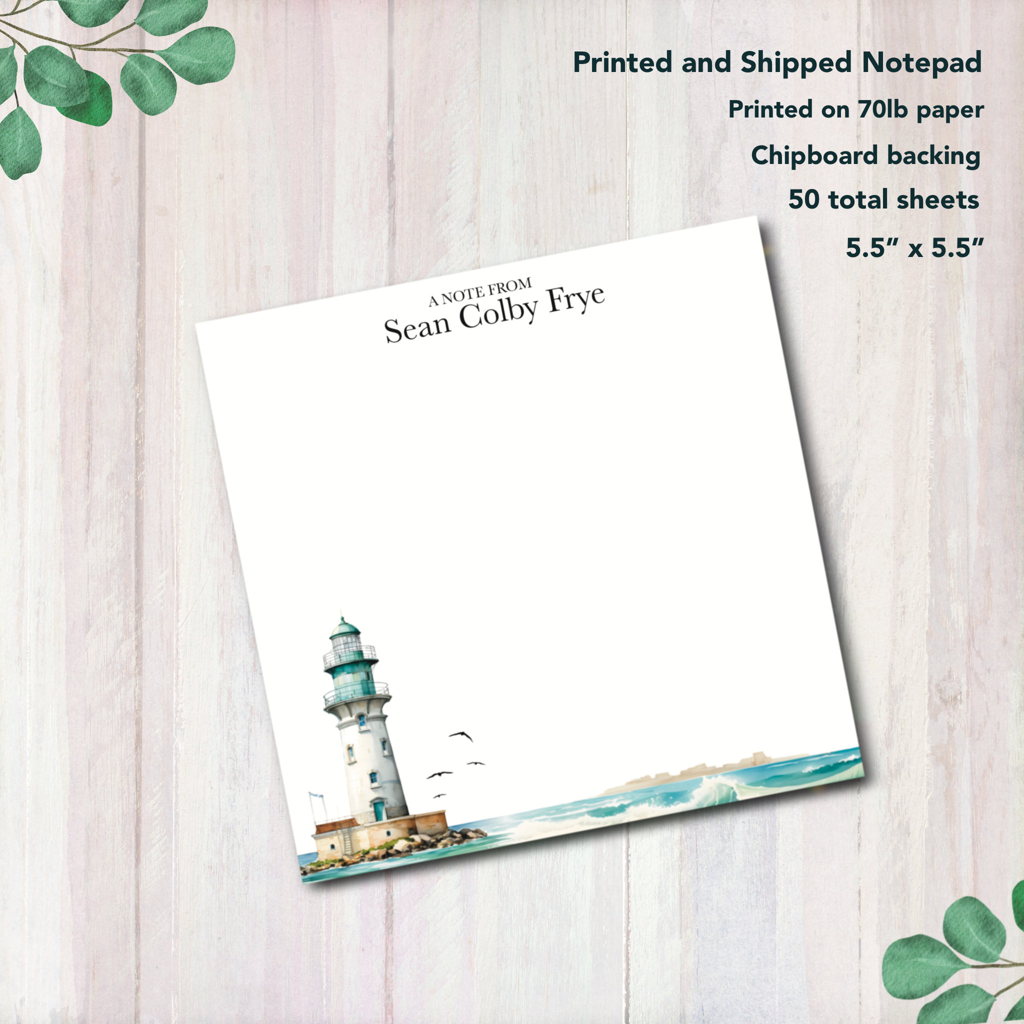 Personalized Lighthouse Ocean Notepad - Customized Square Note Pad ...