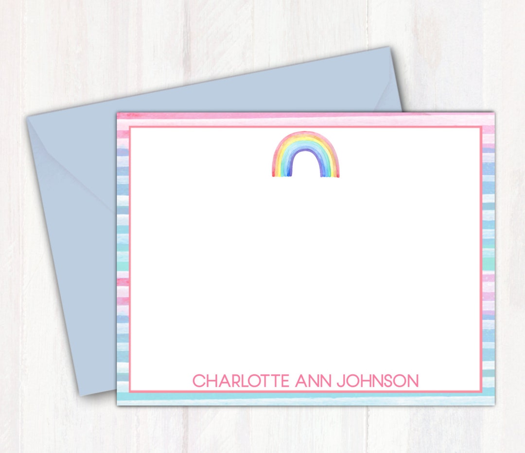 Personalized Stationary With Pink Rainbow - Custom Note Cards With ...