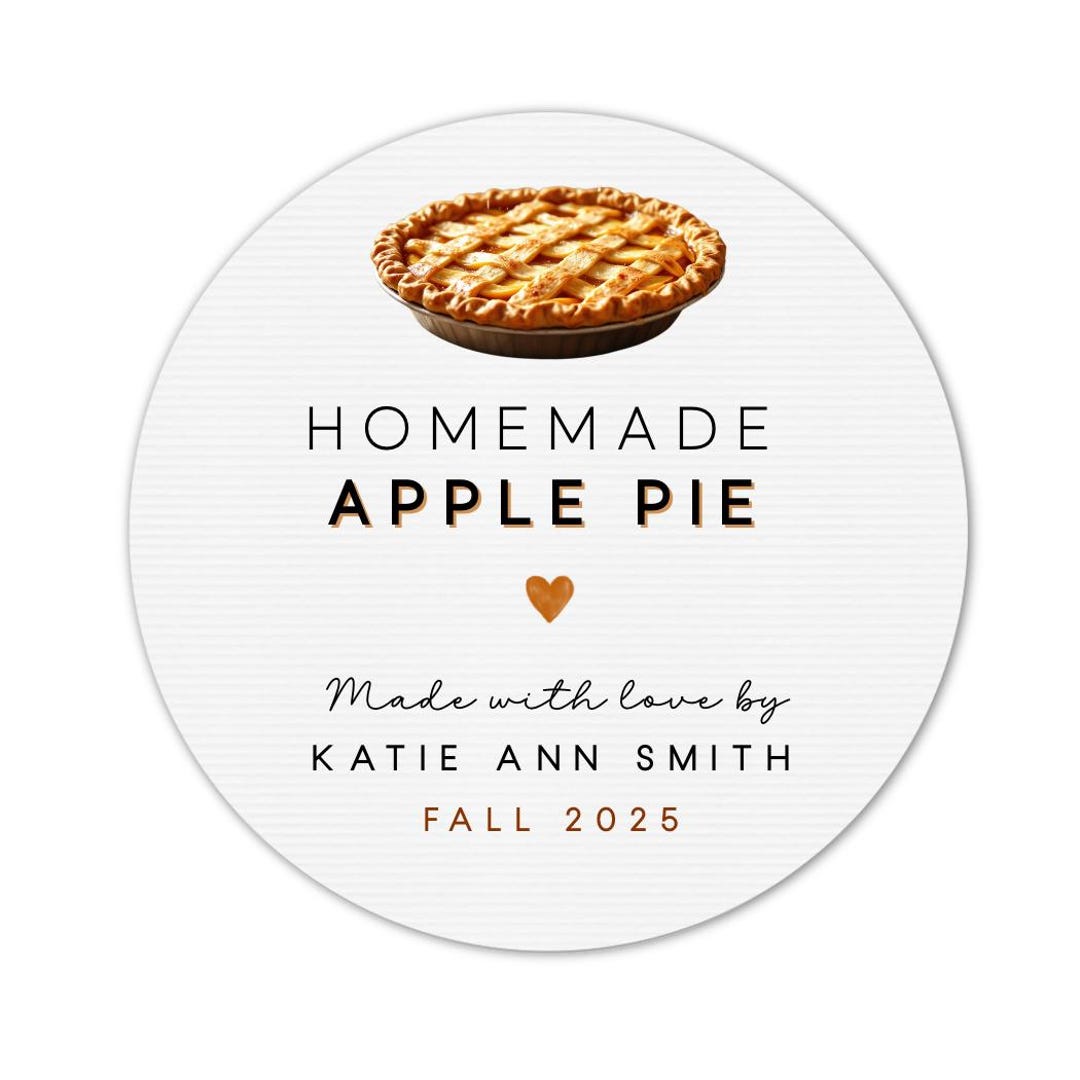 Homemade Apple Pie Labels • 2″ Round Stickers • Personalized Baking ...