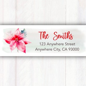 Return Address Labels Christmas Poinsettia - Customized Christmas Address Labels - Christmas Flower Personalized Holiday Address Labels