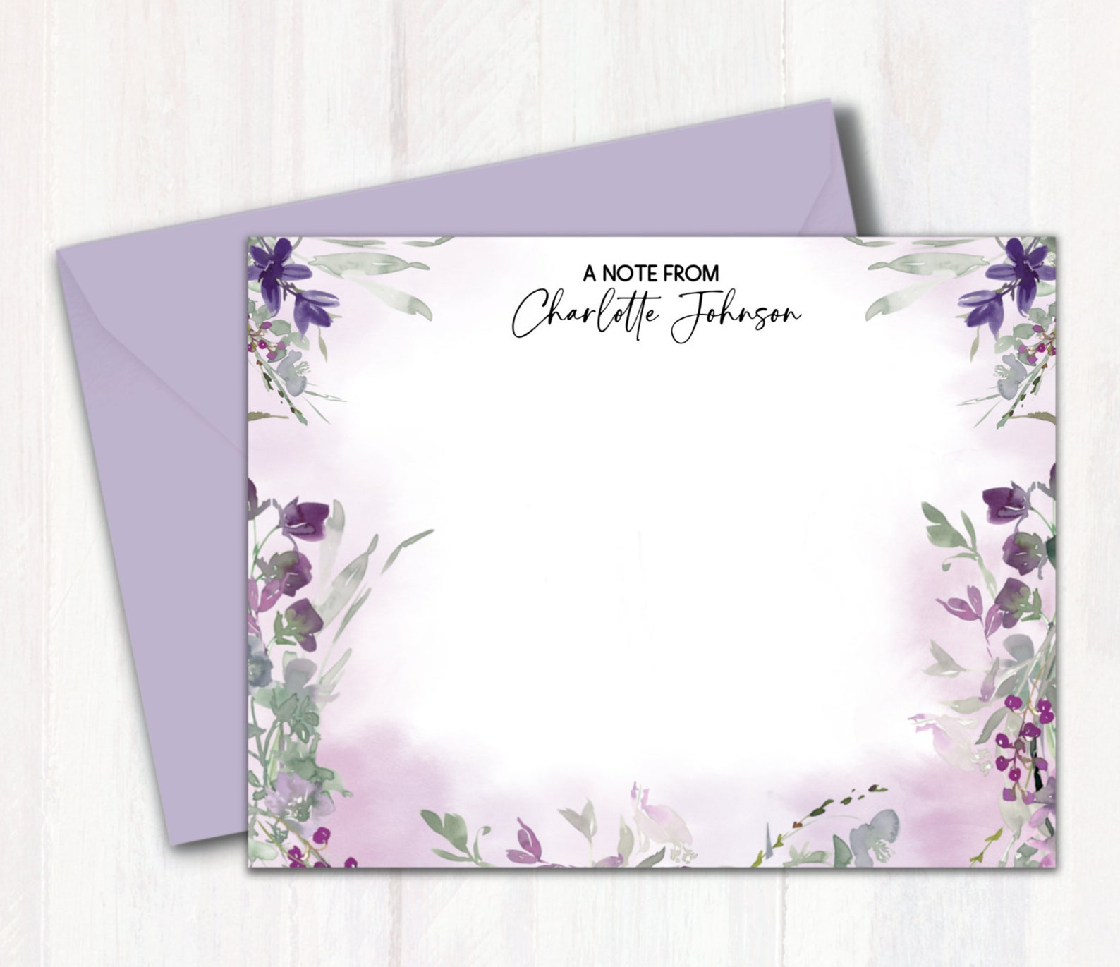 Personalized Wildflowers Stationery Flat Note Cards With Envelope ...