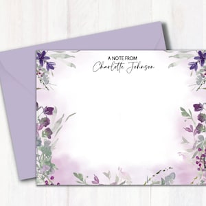 Personalized Wildflowers Stationery Flat Note Cards with Envelope - Wild Flowers Floral Stationery Notecards Set - Personal Custom Gift