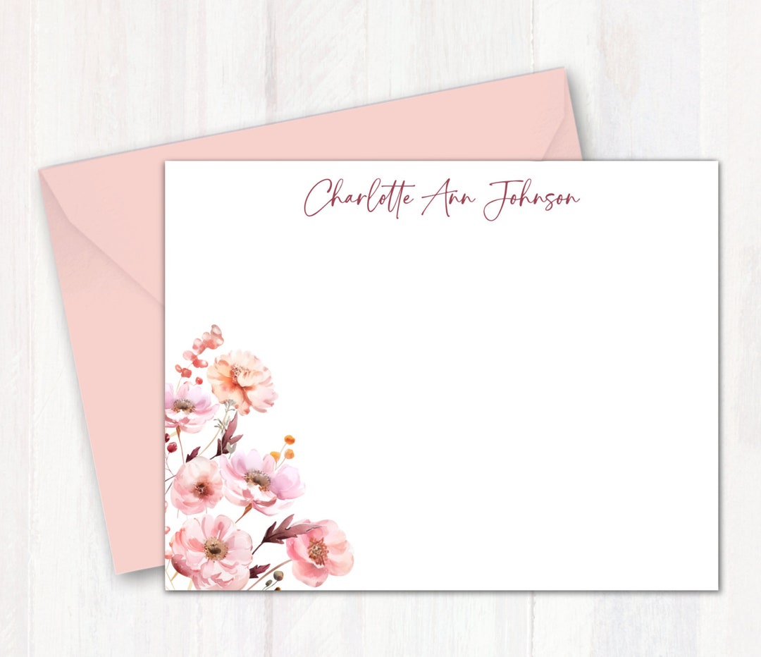 Personalized Notecards With Pink Floral Flowers - Custom Personal Gift ...