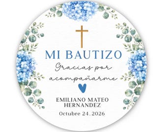 Mi Bautizo Stickers, Blue Baptism Stickers, Personalized Bautizo Favor Labels, Boy Baptism Favor Stickers, Custom Christening Stickers