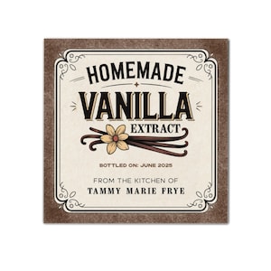 Vintage Vanilla Extract Labels, Apothecary Vanilla Bottle Stickers, Homemade Vanilla Extract Label, Rustic Pantry Jar Labels Printed