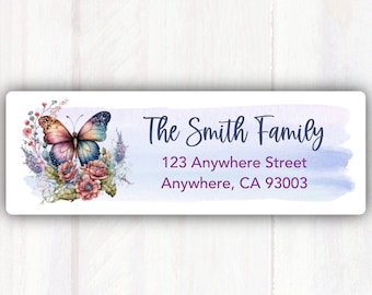 Butterfly Floral Address Labels -  Personalized Purple Butterfly Return Address Labels Floral Design - Printed Return Address Label Stickers