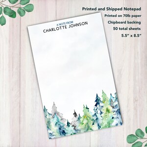 Personalized Notepad with Pine Trees Forest Design - Notepad Stationery  - Customized Note Pad Stationary - Size: 5.5” x 8.5”, 50 Sheets