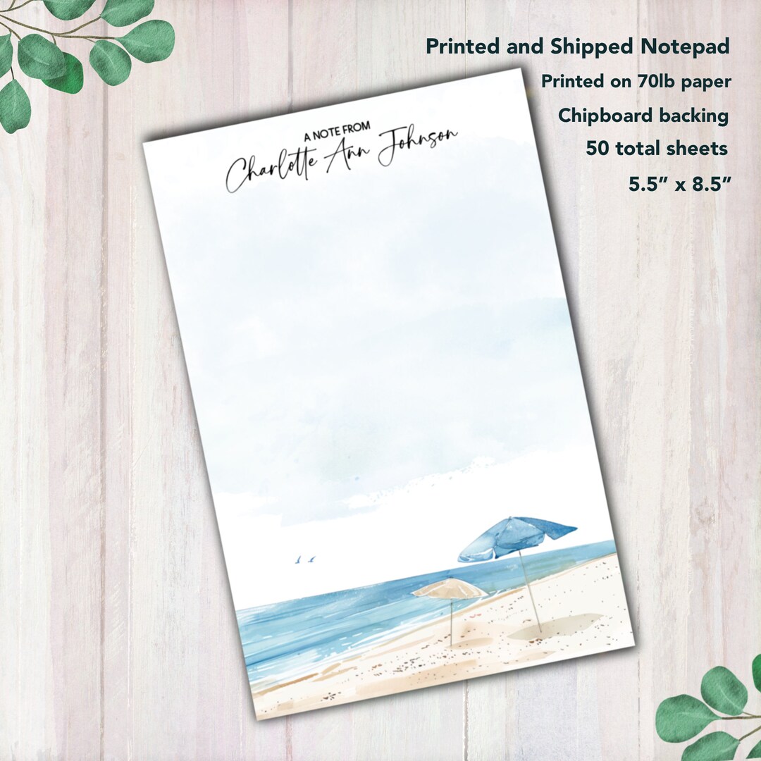 Beach Notes Beach Day Personalized Notepad - Stationery Gift - Custom Beach With ...