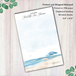 Beach Day Personalized Notepad  - Stationery Gift   - Custom Beach with Umbrella Note Pad Stationary - Size: 5.5” x 8.5”, 50 Sheets