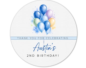 Personalized Birthday Stickers, Custom Birthday Favor Labels, Thank You Party Stickers with Name and Age, Balloon Favor Stickers