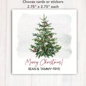 Personalized Christmas Tree Printed Flat Cards - Enclosure / Calling Cards or Stickers - Holiday Tree Design - 2.75” Square - For Gifts