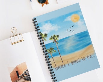 Beach Scene Journal Spiral Notebook - Beach Notebook - Cute Spiral Notebook - Ruled Line Beach Writing Notebook