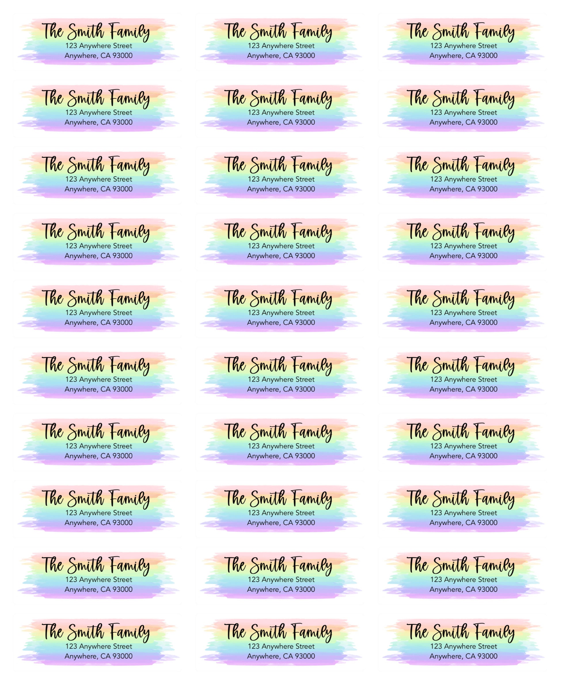 Pastel Rainbow Watercolor Return Address Labels - Personalized Address ...