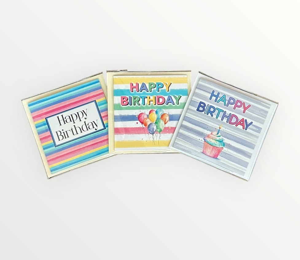Mini Happy Birthday Card Set - 3 Folded Mini Happy Birthday Cards With ...