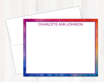 Rainbow Personalized Note Cards Stationery Set - Rainbow Thank You Notecards - Stationery Gift  - Rainbow Border Flat Note Card and Envelope