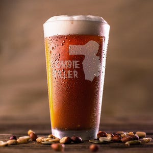 Handmade Zombie Horror Etched Glassware: Pint, Tankard, Mirror, Coaster