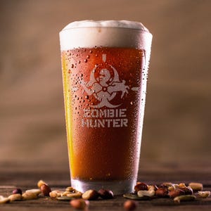 Custom Zombie Hunter Etched Glassware: Pint Glass, Tankard, Mirror, Coaster